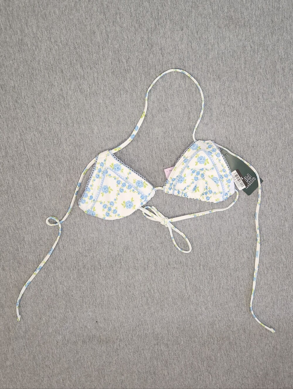 Wild Fable Women’s Picot Trim Double‑Strap Triangle Bikini Top – Blue Floral XS